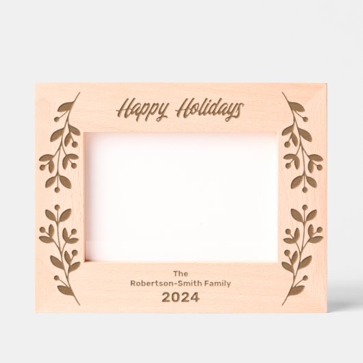 ハッピーホリデーズレパーソナライズされたーザ レーザー彫刻フレーム (正面)