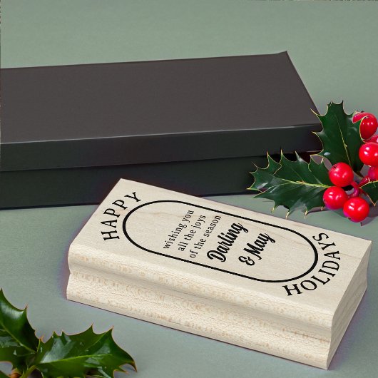 ハッピーホリデーズローゼンロゴスタイルはっきりしたスクリプト ラバースタンプ