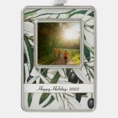 ハッピーホリデーズヴィンテージオリーブブランチ写真 シルバープレートフレームオーナメント (正面)
