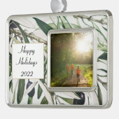 ハッピーホリデーズヴィンテージオリーブブランチ写真 シルバープレートフレームオーナメント (左)