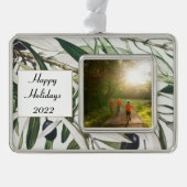 ハッピーホリデーズヴィンテージオリーブブランチ写真 シルバープレートフレームオーナメント (正面)