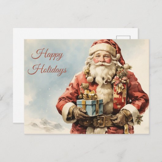 ハッピーホリデーズヴィンテージクリスマスサンタクロース シーズンポストカード (正面/裏面)