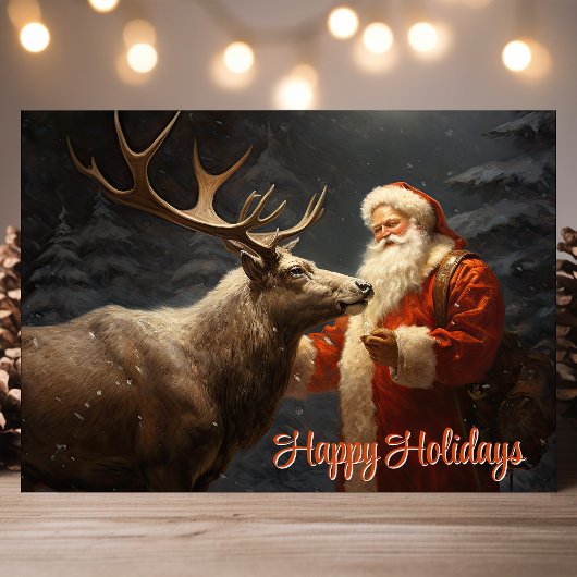 ハッピーホリデーズヴィンテージサンタアンドトナカイ シーズンカード