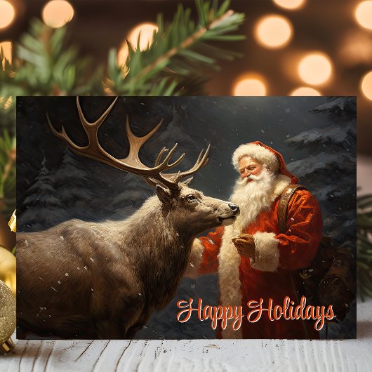 ハッピーホリデーズヴィンテージサンタアンドトナカイ シーズンカード