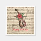 ハッピーホリデーズヴィンテージバイオリンと楽譜 スタンダードカクテルナプキン (正面)