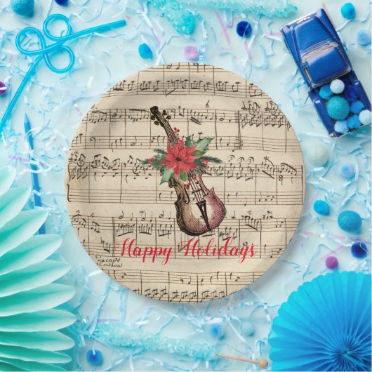 ハッピーホリデーズヴィンテージバイオリンと楽譜 ペーパープレート (パーティー)