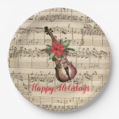 ハッピーホリデーズヴィンテージバイオリンと楽譜 ペーパープレート (正面)