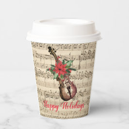 ハッピーホリデーズヴィンテージバイオリンと楽譜 紙コップ