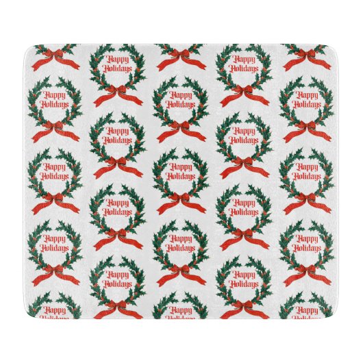 ハッピーホリデーズヴィンテージホリークリスマスリース カッティングボード (正面)