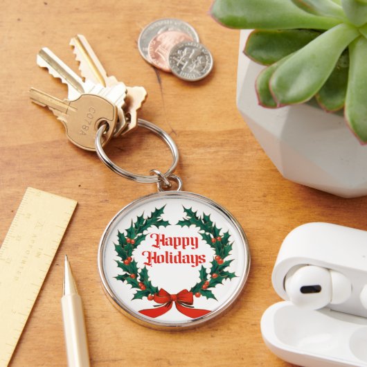 ハッピーホリデーズヴィンテージホリークリスマスリース キーホルダー (デスク)