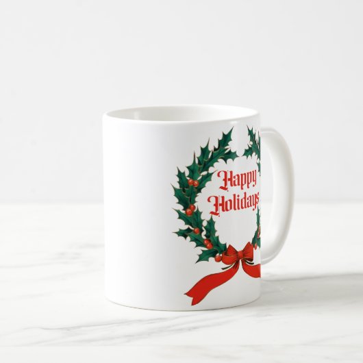 ハッピーホリデーズヴィンテージホリークリスマスリース コーヒーマグカップ (正面右)