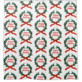 ハッピーホリデーズヴィンテージホリークリスマスリース シャワーカーテン (正面)