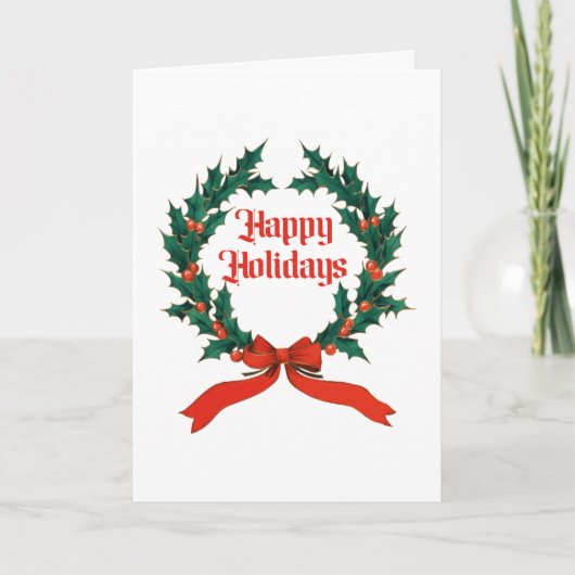 ハッピーホリデーズヴィンテージホリークリスマスリース シーズンカード (正面)