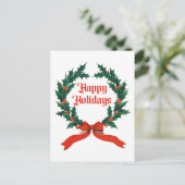 ハッピーホリデーズヴィンテージホリークリスマスリース シーズンポストカード (スタンド正面)