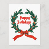 ハッピーホリデーズヴィンテージホリークリスマスリース シーズンポストカード (正面)