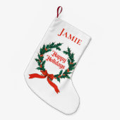 ハッピーホリデーズヴィンテージホリークリスマスリース スモールクリスマスストッキング (正面 (吊り時))