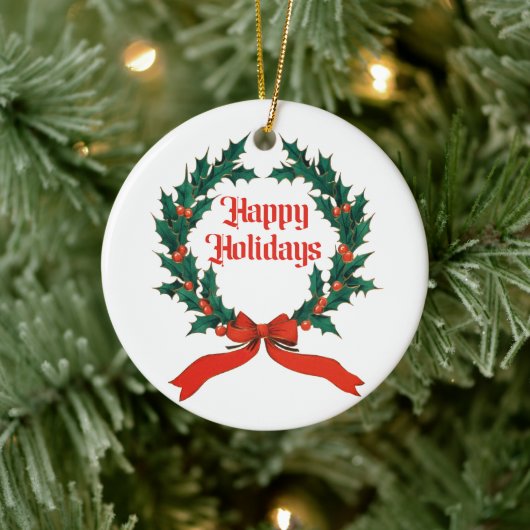 ハッピーホリデーズヴィンテージホリークリスマスリース セラミックオーナメント (ツリー)