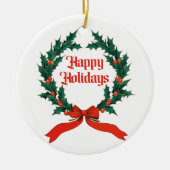 ハッピーホリデーズヴィンテージホリークリスマスリース セラミックオーナメント (正面)
