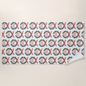 ハッピーホリデーズヴィンテージホリークリスマスリース ビーチタオル (正面)