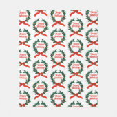 ハッピーホリデーズヴィンテージホリークリスマスリース フリースブランケット (正面)