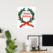 ハッピーホリデーズヴィンテージホリークリスマスリース ポスター (ホームオフィス)