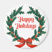 ハッピーホリデーズヴィンテージホリークリスマスリース マグネット (正面)