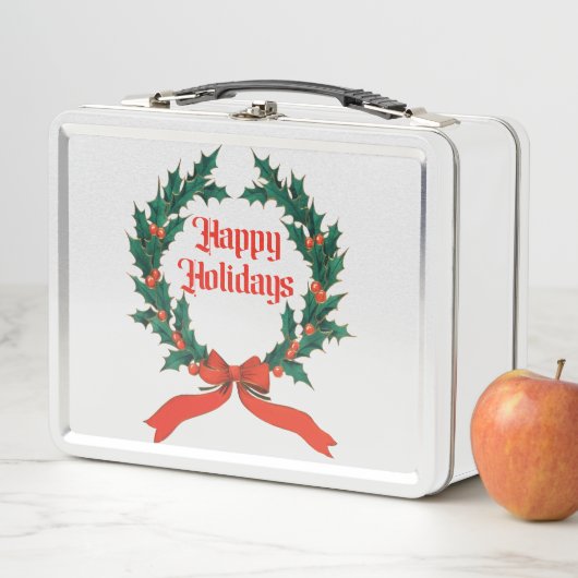 ハッピーホリデーズヴィンテージホリークリスマスリース メタルランチボックス (インサイチュ)