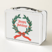 ハッピーホリデーズヴィンテージホリークリスマスリース メタルランチボックス (裏面)