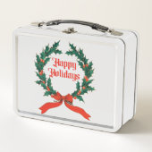 ハッピーホリデーズヴィンテージホリークリスマスリース メタルランチボックス (正面)