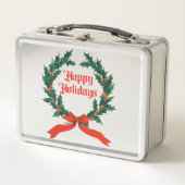 ハッピーホリデーズヴィンテージホリークリスマスリース メタルランチボックス (正面)