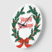 ハッピーホリデーズヴィンテージホリークリスマスリース ラージ壁時計 (傾斜)