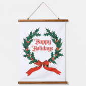 ハッピーホリデーズヴィンテージホリークリスマスリース 吊り下げ型タペストリー (正面)