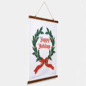 ハッピーホリデーズヴィンテージホリークリスマスリース 吊り下げ型タペストリー (傾斜あり)