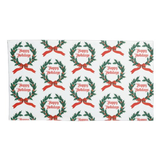 ハッピーホリデーズヴィンテージホリークリスマスリース 枕カバー (裏面-右)