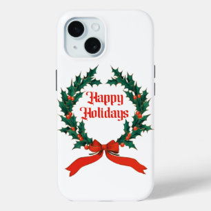 ハッピーホリデーズヴィンテージホリークリスマスリース iPhone 15ケース
