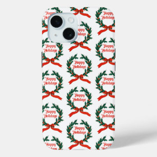 ハッピーホリデーズヴィンテージホリークリスマスリース iPhone 15ケース