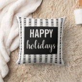 ハッピーホリデーズヴィンテージ白黒 ストライプの クッション (ブランケット)
