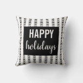 ハッピーホリデーズヴィンテージ白黒 ストライプの クッション (裏面)