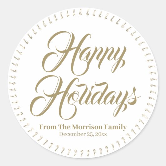 ハッピーホリデーズ名前をカスタムするキャンディーケーンギフトお願い ラウンドシール (正面)