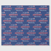 ハッピーホリデーズ名前をカスタムするクリスマスネイビーレッド ラッピングペーパー (フラット)