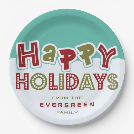 ハッピーホリデーズ名前をカスタムする紙プレート ペーパープレート (正面)