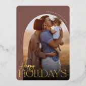 ハッピーホリデーズ垂直フォトアーチ 箔シーズンカード (正面)