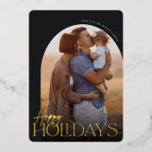 ハッピーホリデーズ垂直フォトアーチ 箔シーズンカード (正面)