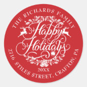 ハッピーホリデーズ差出人住所エレガントクリスマス ラウンドシール (正面)
