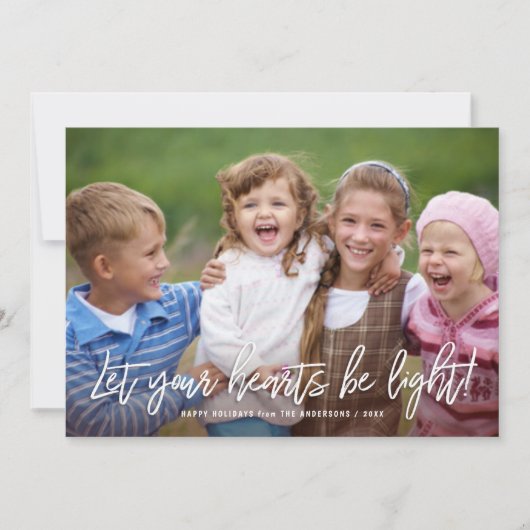 ハッピーホリデーズ手書きスクリプト引用文オーバーフォト シーズンカード (正面)