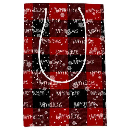 ハッピーホリデーズ文字インスノーフレーク ミディアムペーパーバッグ (正面)