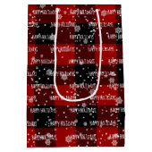 ハッピーホリデーズ文字インスノーフレーク ミディアムペーパーバッグ (裏面)