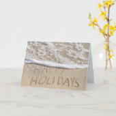 ハッピーホリデーズ文字オンビーチ カード (黄色い花)