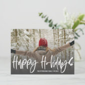 ハッピーホリデーズ書道ホワイトフォトクリスマス シーズンカード (スタンド正面)