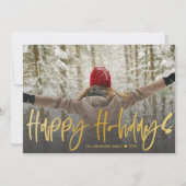 ハッピーホリデーズ書道金ゴールド写真クリスマス シーズンカード (正面)